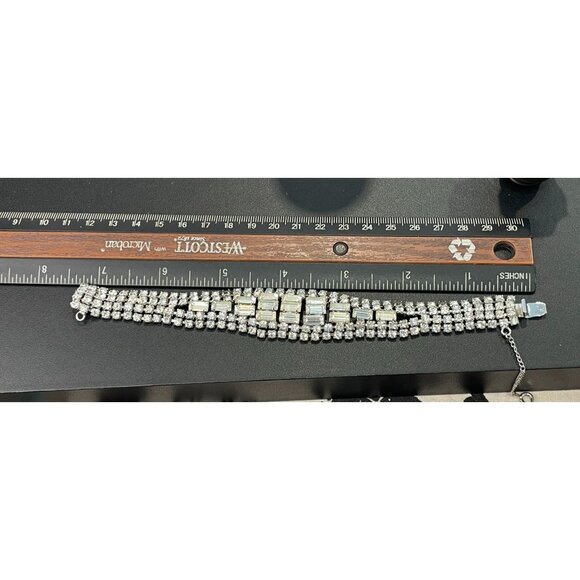 Vintage Hattie Carnegie Rhinestone Bracelet With Baguette & Round Stones Safety - Picture 9 of 10